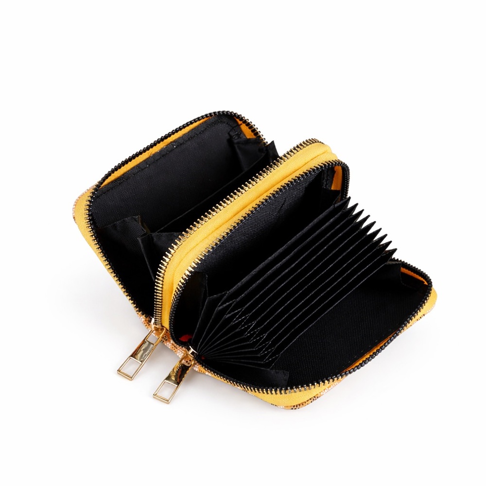 Luxury Compact Card Holder in Jaune/Yellow | Structured Accordion Travel Wallet - Picture 4 of 4